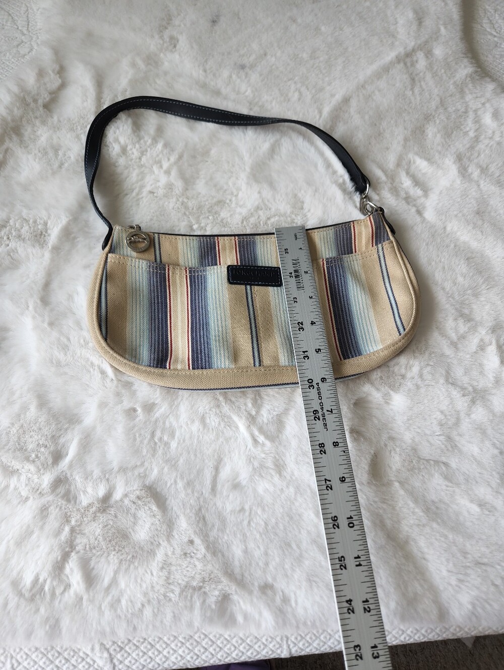 Longchamp Striped Canvas Shoulder Bag in Beige and Blue - Picture 2 of 7